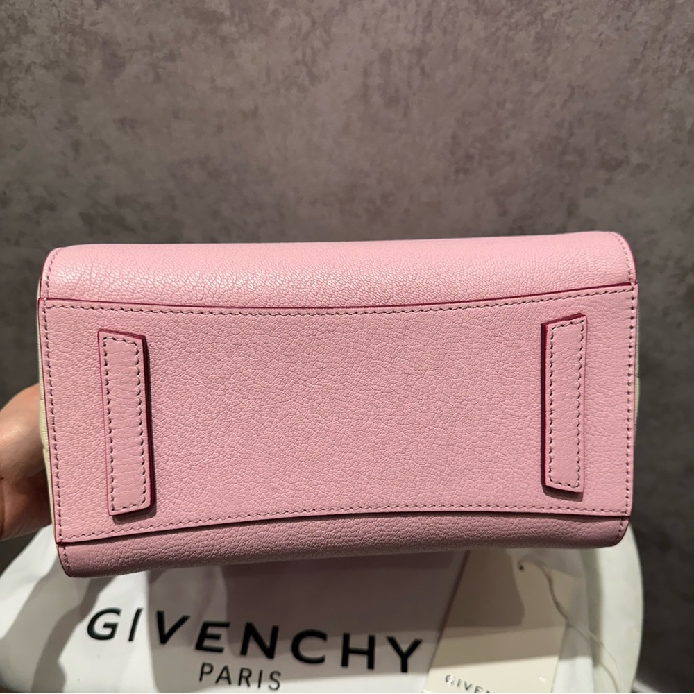 AUTH GIVENCHY PARIS PINK WHITE BICOLOR LEATHER MINI PANDORA BAG TOTE ZIP BAG - Picture 8 of 16